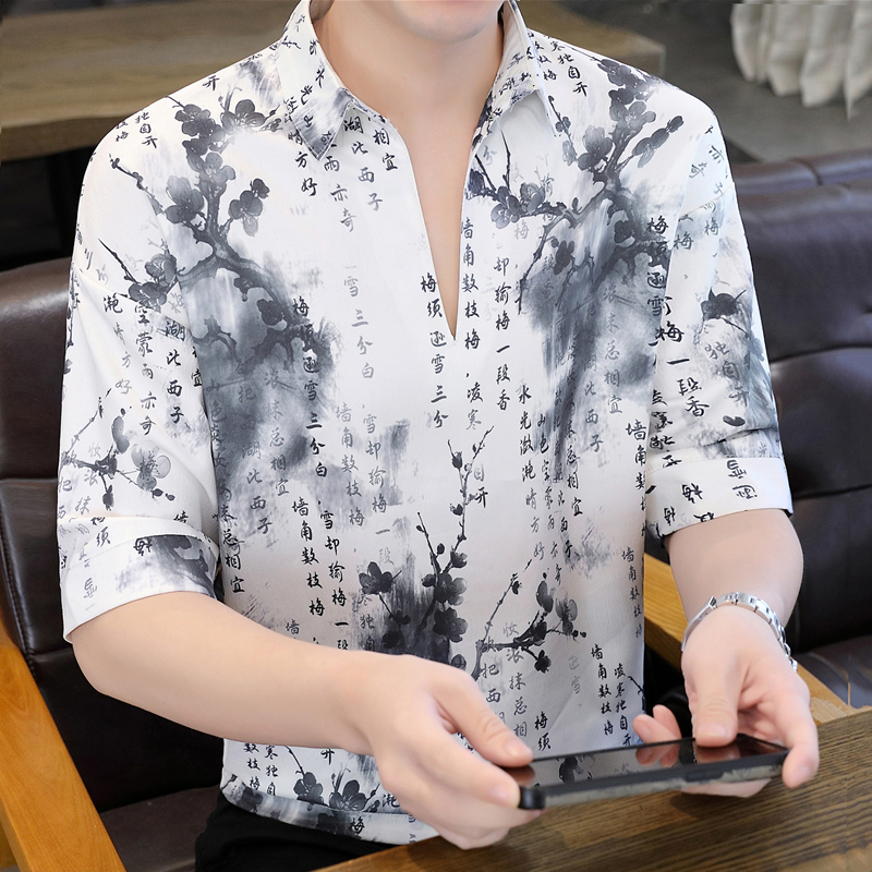 Urban Ethnic Fashion - Camiseta Masculina de Seda Gelada de