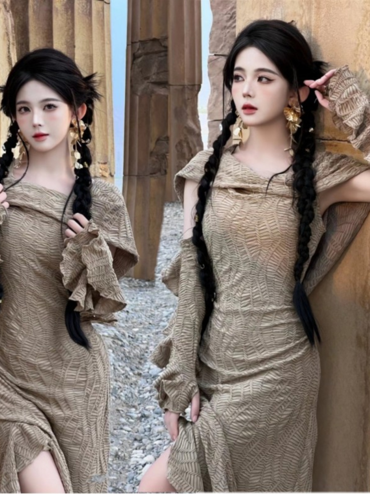 Ethnic Style Dresses - Vestido Longo com Tema Desértico, Moda