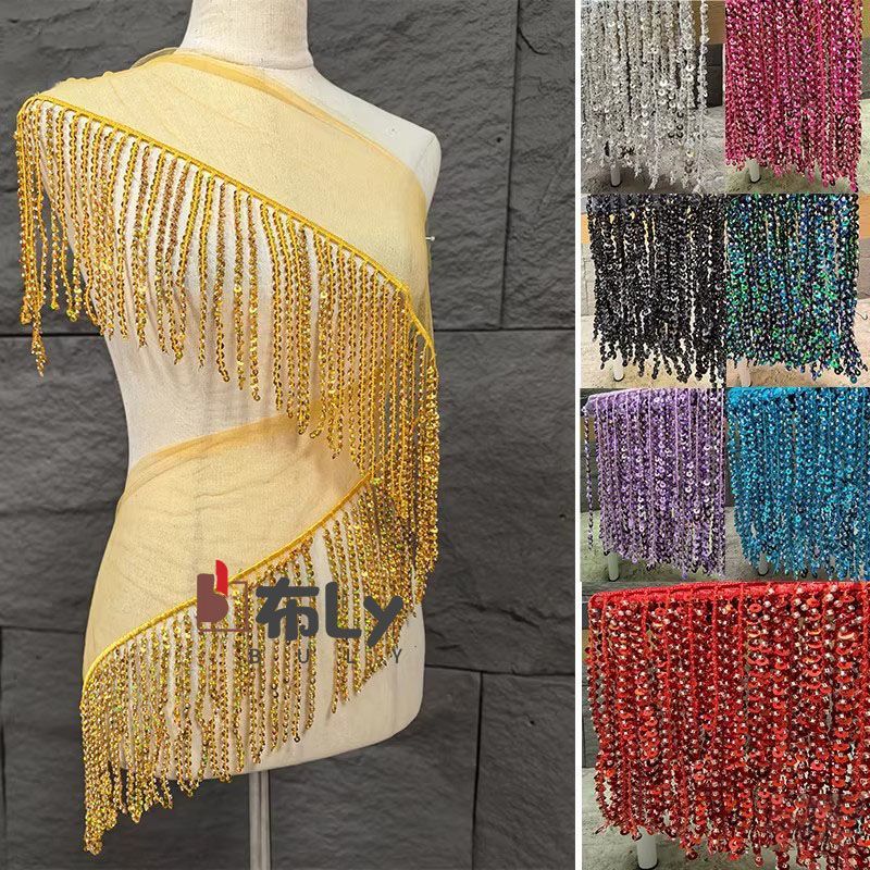 Ethnic Fashion Designers - Franja de Lantejoulas com Contas de