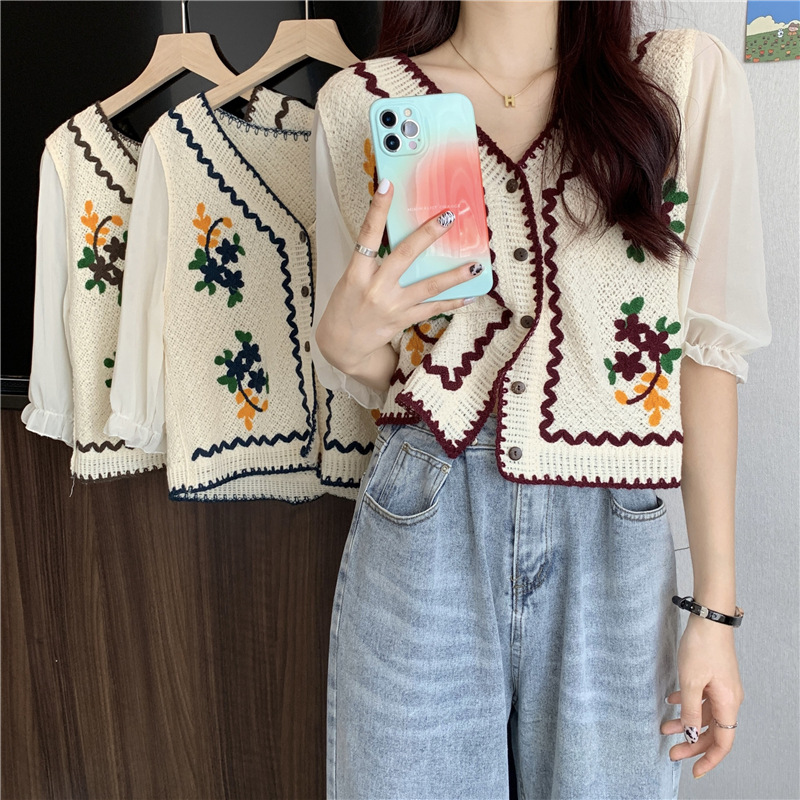 Ethnic Fashion Designers - Cardigã Aberto com Design Bordado Estilo