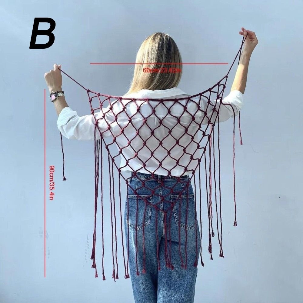 Ethnic Fashion Designers - Lenço/Xale Boêmio de Franjas em Rede